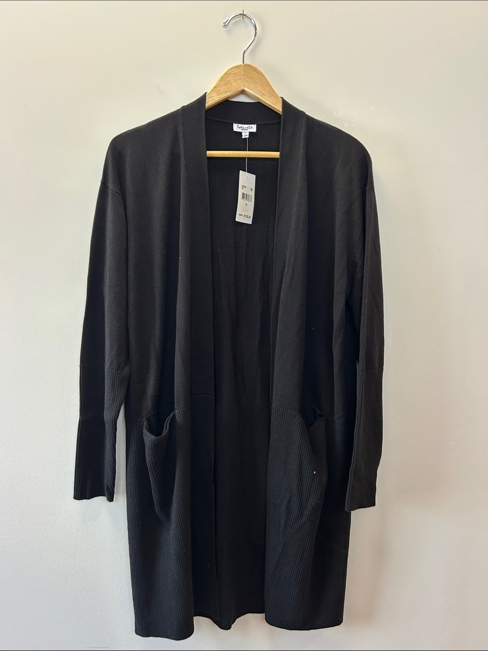 Splendid Black Open-Front Longline Cardigan